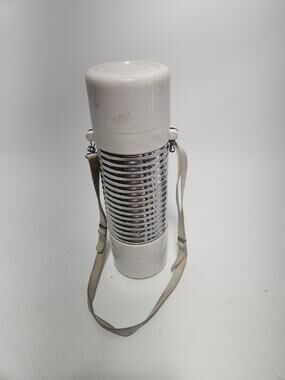 Vintage Nissan Vacuum Flask Thermos White Chrome Insulated Bottle w/ Carry Strap